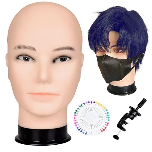 Professioneller Männer-Make-up-Puppenkopf "Schmollender Typ" Perückenstyling & Cosplay-Übungskopf mit Ständer & Stecknadeln (29cm) 3 Varianten: Unbemalt/Halb-Make-up/Vollständig Make-upziert von YEEFAIRY