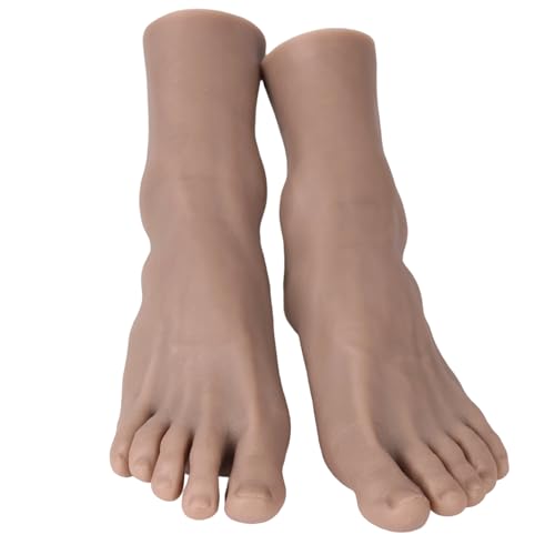 YEEFAIRY Silikon Fußmodell Realistisch Künstlich Mannequin für Schuhanzeige Socken Fußkette Schmuck Hausschuhe Display Fußfetisch Kunstsammlung (1 Paar Männliche Größe 40EU Füße, Hellschwarz) von YEEFAIRY