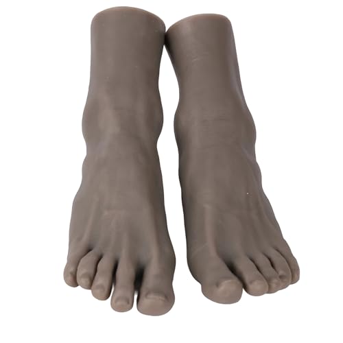YEEFAIRY Silikon Fußmodell Realistisch Künstlich Mannequin für Schuhanzeige Socken Fußkette Schmuck Hausschuhe Display Fußfetisch Kunstsammlung (1 Paar Männliche Größe 40EU Füße, Dunkelschwarz) von YEEFAIRY