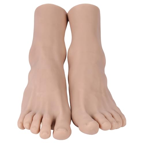 YEEFAIRY Silikon Fußmodell Realistisch Künstlich Mannequin für Schuhanzeige Socken Fußkette Schmuck Hausschuhe Display Fußfetisch Kunstsammlung (1 Paar Männliche Größe 40EU Füße, Beige) von YEEFAIRY