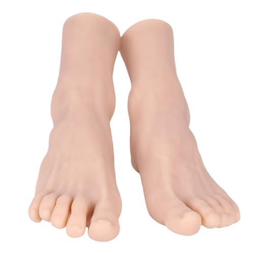 YEEFAIRY Silikon Fußmodell Realistisch Künstlich Mannequin für Schuhanzeige Socken Fußkette Schmuck Hausschuhe Display Fußfetisch Kunstsammlung (1 Paar Männliche Größe 40EU Füße, Hell) von YEEFAIRY