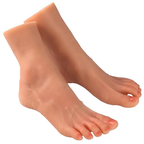 YEEFAIRY Silikon Fußmodell Realistisch Künstlich Mannequin für Schuhanzeige Socken Fußkette Schmuck Hausschuhe Display Fußfetisch Kunstsammlung (1 Paar Weibliche Größe 36EU Füße, Bräune) von YEEFAIRY