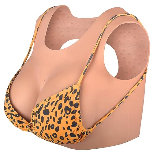 YEEFAIRY Silikonbrüste Silikon Crossdresser Brust Formen Weste Realistisch Prothese Künstliche Brustplatte Tank Top für Transgender Cosplay MTF Transvestite Drag (D Cup mit Gel Filler - Bräune) von YEEFAIRY