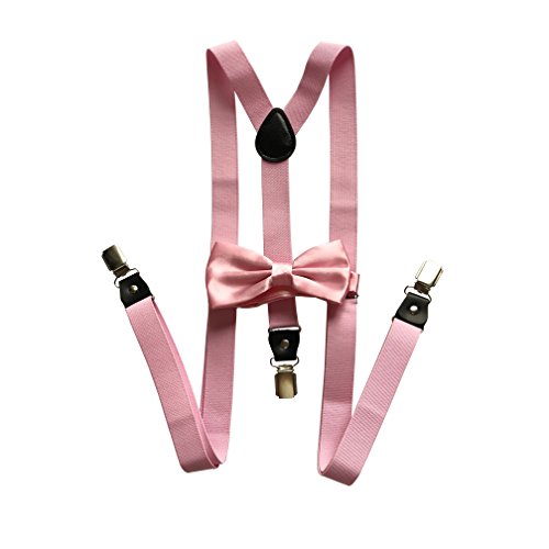 Herren Hosenträger Fliege Set-Y Form mit 3 starken Clips Fashion Garters Gürtel Hosenträger und Fliege (Rosa) von YEENI