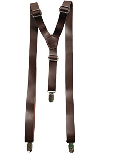 Hochzeit Vintage Kaffee rustikal braun dunkelbraun schwarz breit PU Leder Hosenträger für Männer Hosenträger (Dunkel) von YEENI