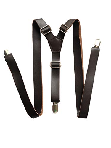 Hochzeit Vintage Kaffee rustikal braun dunkelbraun schwarz breit PU Leder Hosenträger für Männer Hosenträger (Kaffee) von YEENI