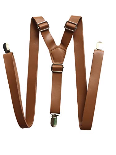 Hochzeit Vintage Kaffee rustikal braun dunkelbraun schwarz breit PU Leder Hosenträger für Männer Hosenträger (Rostbraun) von YEENI