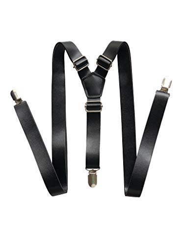 Hochzeit Vintage Kaffee rustikal braun dunkelbraun schwarz breit PU Leder Hosenträger für Männer Hosenträger (Schwarz) von YEENI