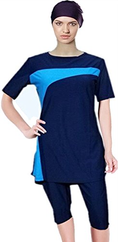 YEESAM Bescheiden Bademode Frauen Surfing Suit Muslim Hindu Jüdisch Shorts Badeanzug UV Schutz (Asien XXL ~~ EU-Größe 42-44, Blau) von YEESAM