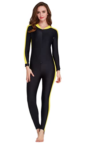 YEESAM Modest Swimwear - Taucheranzug Damen Herren Mädchen UV Schutzkleidung Sunsuit Ganzkörperansicht Badeanzug Overall Watersport (Gelb, Int'l - 2XL) von YEESAM