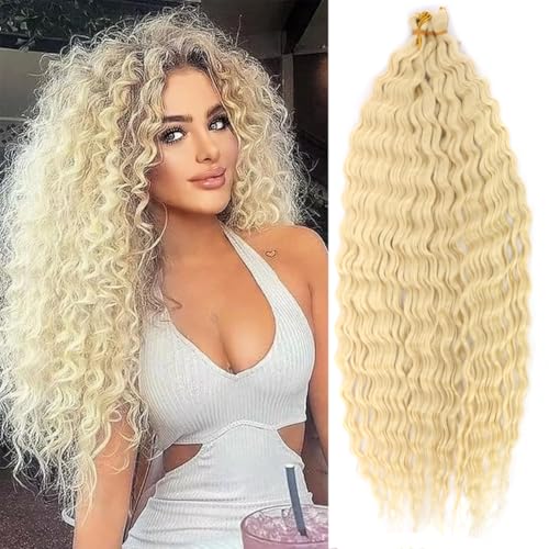 YEESHEDO 3 Packs Tief Twist Crochet braids Hair Locken hellblond für Frauen,Ocean Wave Bohemian Häkelzöpfe Haar Wellig Hair Bundles Crochet-zöpfe Haarverlängerungen,22 Zoll von YEESHEDO