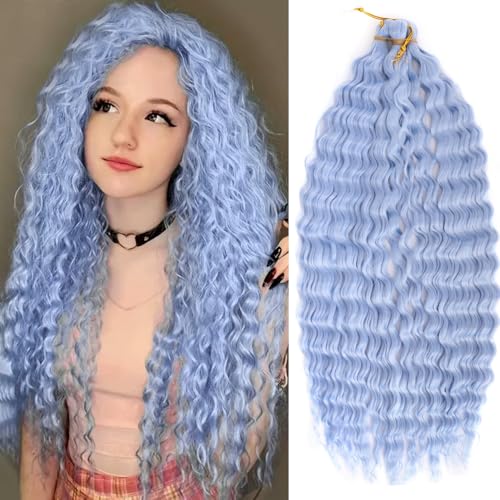 YEESHEDO 3 Packs Tief Twist Crochet braids Hair Locken hellblau für Frauen,Ocean Wave Bohemian Häkelzöpfe Haar Wellig Hair Bundles Crochet-zöpfe Haarverlängerungen,22 Zoll von YEESHEDO