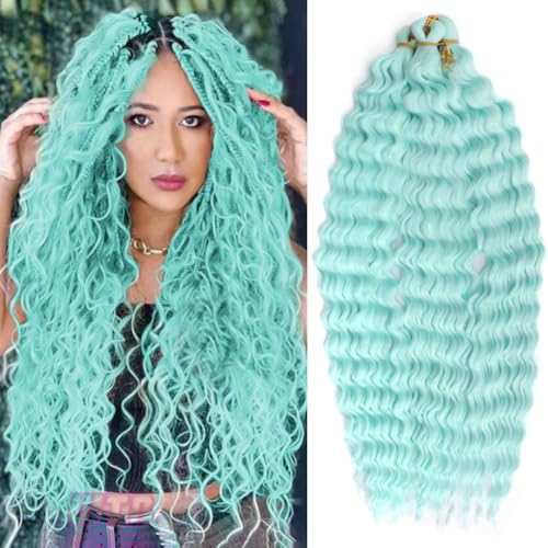 YEESHEDO 3 Packs Tief Twist Crochet braids Hair Locken hellgrün für Frauen,Ocean Wave Bohemian Häkelzöpfe Haar Wellig Hair Bundles Crochet-zöpfe Haarverlängerungen,22 Zoll von YEESHEDO