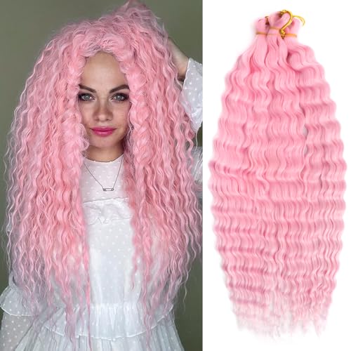 YEESHEDO 3 Packs Tief Twist Crochet braids Hair Locken Pink für Frauen,Ocean Wave Bohemian Häkelzöpfe Haar Wellig Hair Bundles Crochet-zöpfe Haarverlängerungen,22 Zoll Rosa von YEESHEDO
