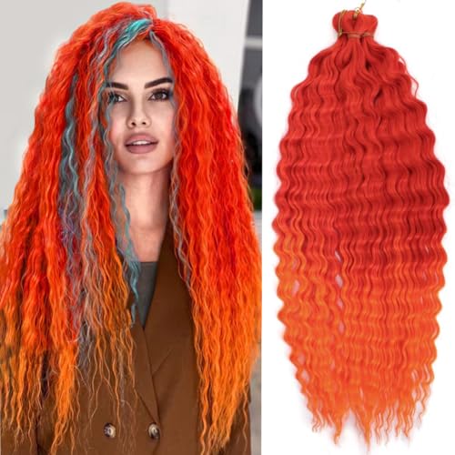 YEESHEDO 3 Packs Tief Twist Crochet braids Hair Locken Kupferrot bis Orange für Frauen,Ocean Wave Bohemian Häkelzöpfe Haar Wellig Hair Bundles Crochet-zöpfe Haarverlängerungen,22 Zoll von YEESHEDO