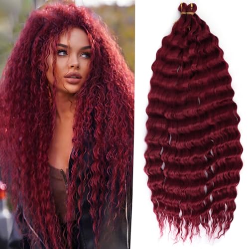 YEESHEDO 3 Packs Tief Twist Crochet braids Hair Locken weinrot für Frauen,Ocean Wave Bohemian Häkelzöpfe Haar Wellig Hair Bundles Crochet-zöpfe Haarverlängerungen,22 Zoll von YEESHEDO
