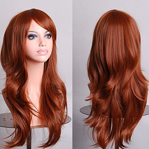 YEESHEDO 70 cm Kastanienbraunes Cosplay-Perücke, für Damen, Braun, Rot, lang, gewellt, Kunsthaar, Cosplay, Wig, Anime, Party, Halloween von YEESHEDO