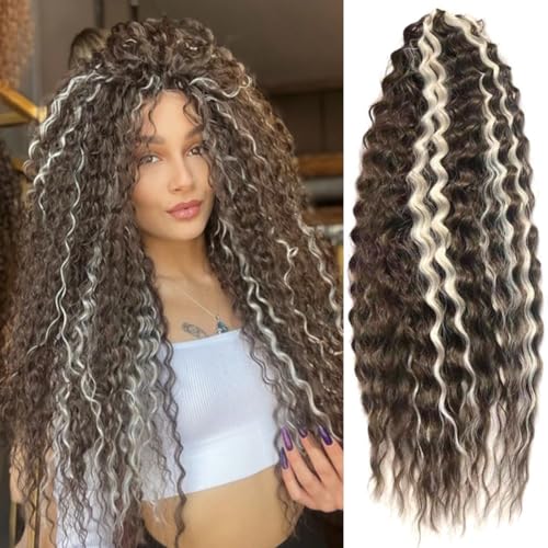 YEESHEDO 3 Packungen 22 Zoll Häkelzöpfe Haar, Haare häkeln lockig, Crochet Braids Hair Ocean Wave Crochet Hair Curly, Deep Wave Hair Haarverlängerungen für Frauen Mädchen (Dunkelbraun mit Blond) von YEESHEDO