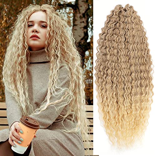 YEESHEDO 3 Packungen 22 Zoll Asche Blond Häkelzöpfe Haar, Haare häkeln lockig, Crochet Braids Hair Ocean Wave Crochet Hair Curly, Deep Wave Hair Haarverlängerungen für Frauen Mädchen von YEESHEDO