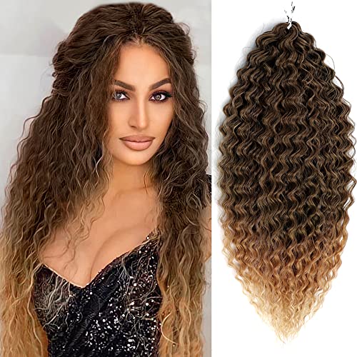 YEESHEDO 3 Packungen 22 Zoll Häkelzöpfe Haar, Haare häkeln lockig, Crochet Braids Hair Ocean Wave Crochet Hair Curly, Schwarz bis braun Deep Wave Hair Haarverlängerungen für Frauen Mädchen von YEESHEDO