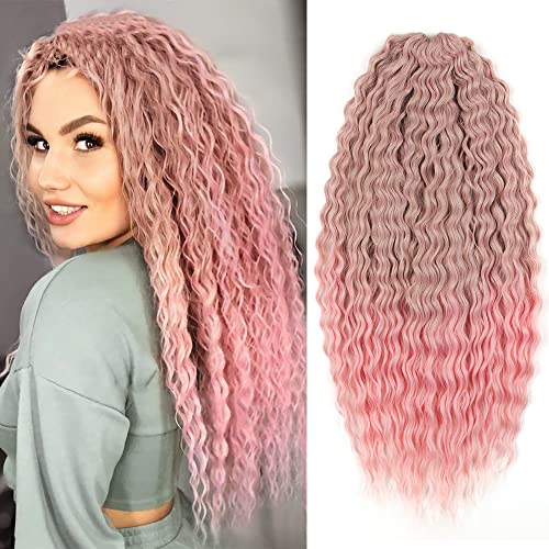 YEESHEDO 3 Packungen 22 Zoll Rosa Häkelzöpfe Haar, Haare häkeln lockig, Crochet Braids Hair Ocean Wave Crochet Hair Curly, Deep Wave Hair Haarverlängerungen für Frauen Mädchen von YEESHEDO