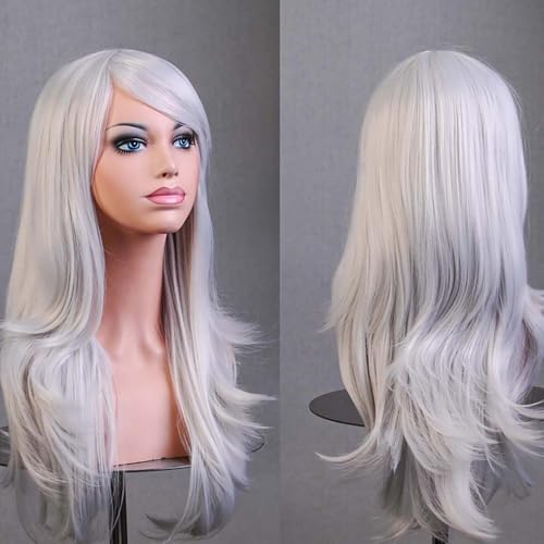 YEESHEDO 70cm Karneval Perücke Grau. Lang Voll Cosplay, Lockig Wellig Fashion Kostüme Damen Haarteil Cosplay Wig für Alltag, Party Perücke Lang,Halloween Weihnachten von YEESHEDO