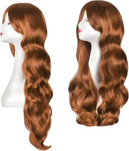 YEESHEDO Braun Cosplay Perücke für Frauen Langes Gewelltes Haar Synthetische Perücken mit Pony für Halloween Party Kostüm Anime 32 Zoll 80 cm von YEESHEDO
