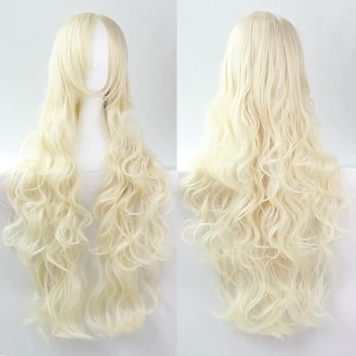 YEESHEDO Blond Cosplay Perücke für Frauen Langes Gewelltes Haar Synthetische Perücken mit Pony für Halloween Party Kostüm Anime 32 Zoll 80 cm von YEESHEDO