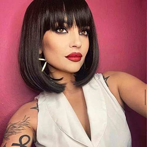 YEESHEDO Damen Dunkelbraun Kurze Bob Gerade Haar Perücken mit Pony Hitzebeständige Synthetische Bunte Perücke für Frauen für Tägliche Party Cosplay Kostüme Farbe 4# von YEESHEDO