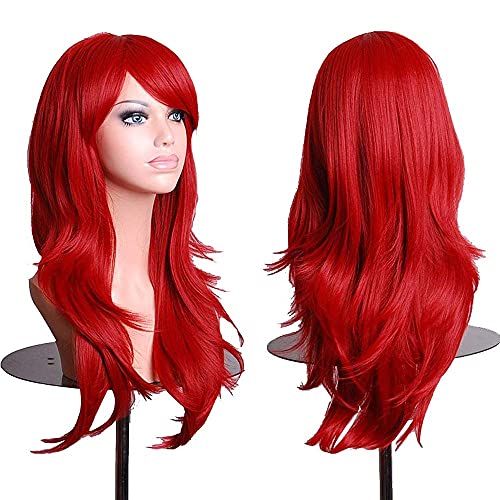 YEESHEDO 70cm Karneval Perücke Rot.Lang Voll, Lockig Wellig Fashion Cosplay Kostüme Damen Haarteil Cosplay Wig für Alltag, Party Perücke Lang,Halloween von YEESHEDO