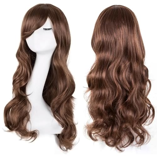 YEESHEDO Dunkel braun Cosplay Perücke für Frauen Langes Gewelltes Haar Synthetische Perücken mit Pony für Halloween Party Kostüm Anime 32 Zoll 80 cm von YEESHEDO