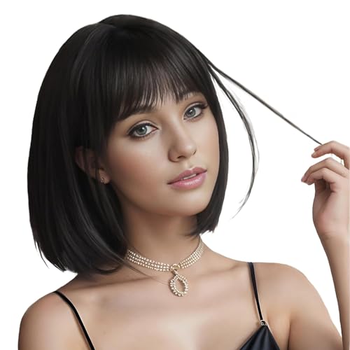 YEESHEDO Kurze Bob Schwarz Haar Perücken Gerade mit Flach Pony Synthetische Bunte Cosplay Tägliche Party Perücke für Frauen Natürliche Wie Echthaar 12 Zoll YEESHEDO Kurze Bob Schwarz Haar Perücken Gerade mit Flach Pony Synthetische Bunte Cosplay Tägliche Party Perücke für Frauen Natürliche Wie Echthaar 12 Zoll von YEESHEDO