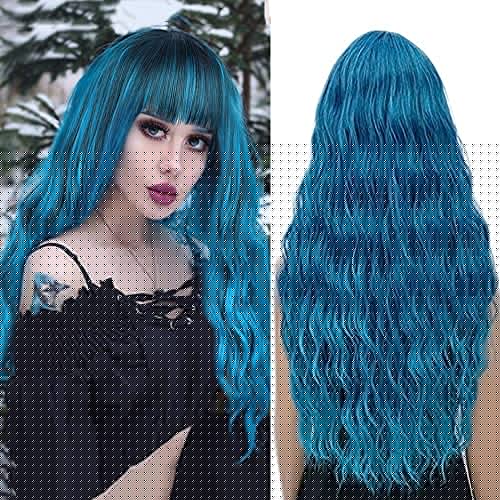 YEESHEDO Perücke Damenperücke Blau Lang Gewellt Locken Natürlich/Für Frauen Alltag Anime Cosplay Kostümparty Halloween Karneval (Ombre Blau) von YEESHEDO