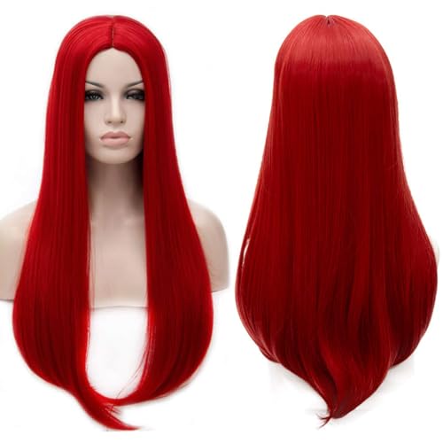 YEESHEDO Perücke Rote Damen, Lang Glatt Perücken für Frauen Natürlich Gerade Synthetische Haar Party Kostüm Cosplay Wig 24 Zoll (Rot) von YEESHEDO