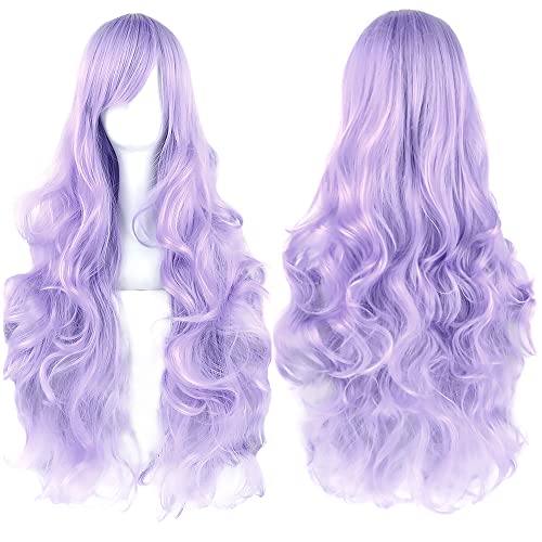 YEESHEDO Silber Grau Cosplay Perücke für Frauen Langes Gewelltes Haar Synthetische Perücken mit Pony für Halloween Party Kostüm Anime 32 Zoll 80 cm von YEESHEDO