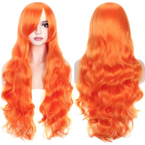 YEESHEDO Zitronen Orange Cosplay Perücke für Frauen Langes Gewelltes Haar Synthetische Perücken mit Pony für Halloween Party Kostüm Anime 32 Zoll 80 cm von YEESHEDO