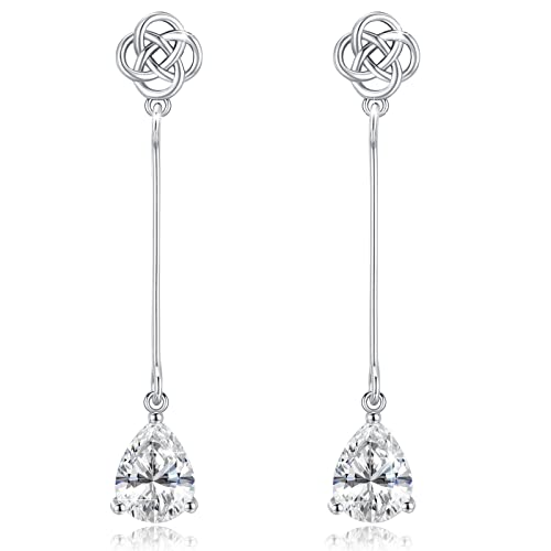Celtic Teardrop Ohrringe für Frauen Mädchen Sterling Silber Mondstein Teardrop Long Dangle Drop Earrings (Diamond White) von YEESIA