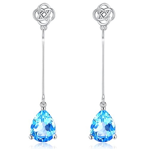 Celtic Teardrop Ohrringe für Frauen Mädchen Sterling Silber Mondstein Teardrop lange baumeln Tropfen Ohrringe (blau) von YEESIA