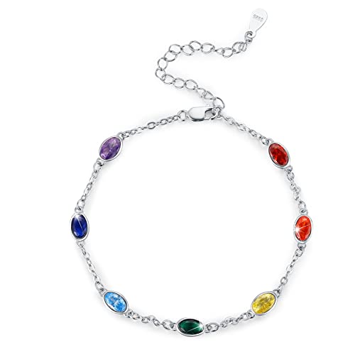 Chakra Fußkettchen Sterlingsilber Oval Chakra Fußkettchen 7 Chakren Sommer Strand Fußkettchen Armband für Heibee Fraugeburtstag Weihnachen Geschenke für Frauten rauen Frau Freundin (Oval Chakra) von YEESIA