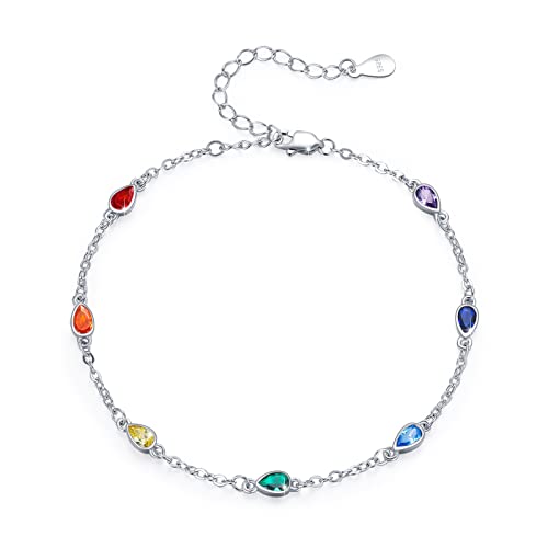 Chakra Fußkettchen Sterlingsilber Tropfform Chakra Fußkettchen 7 Chakren Tautropf Sommer Strand Fußkettchen Armband für Heibee Fraugeburtstag Weihnachen Geschenke für Frauten rauen Frau Freundin von YEESIA