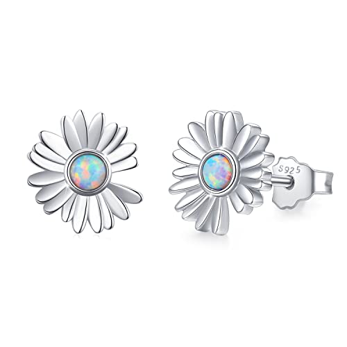 Gänseblümchen-Ohrringe, 925er-Sterlingsilber, Damen-Gänseblümchen-Ohrringe, Opal-Gänseblümchen-Ohrringe von YEESIA