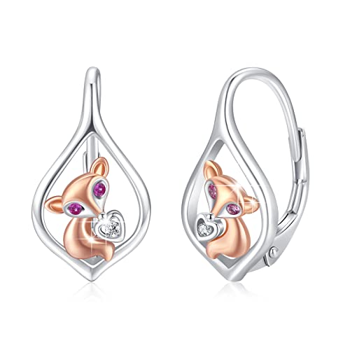Fuchs-Ohrringe, 925er Sterlingsilber, kleine Fuchs-Kreolen mit Leverback-Verschluss, Fuchs-Tierschmuck, Geschenke zum Geburtstag, Weihnachten für Fuchsliebhaber, Sterlingsilber, Zirkonia von YEESIA