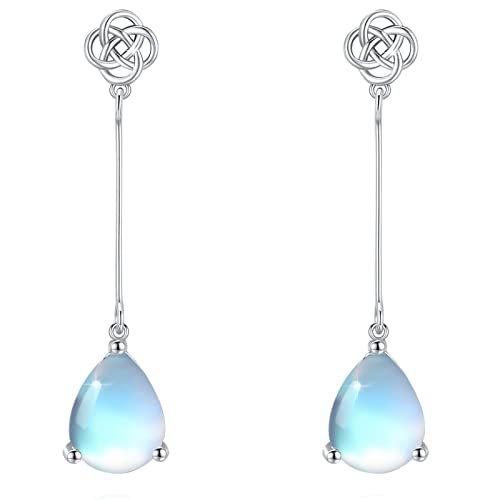 Keltische Mondstein-Teardrop-Ohrringe für Frauen Mädchen Sterlingsilber-Mondstein-Teardrop-Long-Dangle-Ohrringe von YEESIA