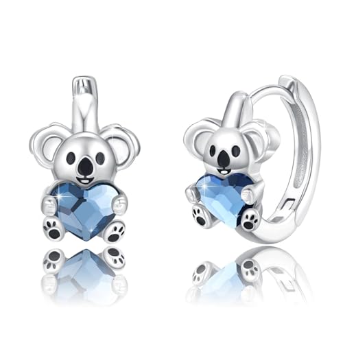 Koala Ohrringe Damen 925 Sterling Silber Koala Ohrringe mit Kristallen Prime Schmuck Koala Creolen Niedlich Tierschmuck Geschenk für Frauen Töchter von YEESIA