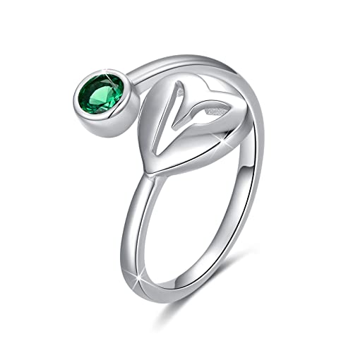 Veganer Ringe 925 Sterling Silber Grünes Symbol Offene Ringe für Vegetarische Frauen Vegane Geschenke Verstellbare Ringgröße 8 von YEESIA