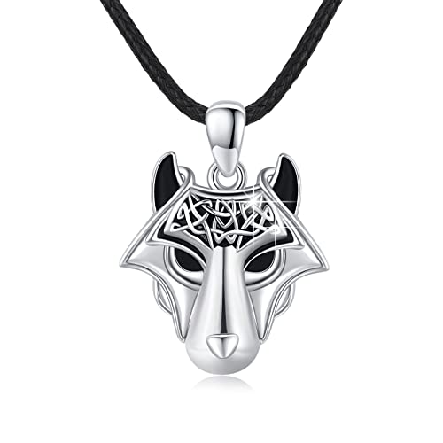 Viking Wolf Anhänger Wolf Halskette für Männer Frauen Keltischer Wolfskopf Anhänger Halskette Sterling Silber Wolf Schmuck Geschenke von YEESIA