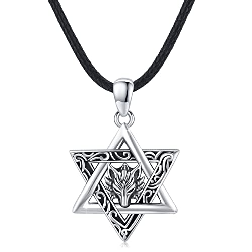 Wolf Halskette Sterling Silber Davidstern Wolf Kopf Halskette Hexagramm Anhänger Jüdisch Israel Schmuck für Männer Frauen von YEESIA