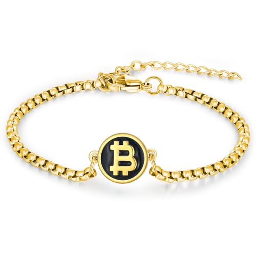 YEESIA Bitcoin-Armband 925 Sterling Silber Vergoldetes Bitcoin-Armband Sammlermünzen Schmuck Geschenk für Frauen, Männer, Bitcoin Liebhaber von YEESIA