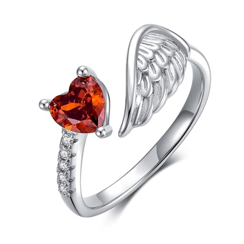 YEESIA Engelsflügel Ring für Damen, 925er Sterlingsilber, Engelsflügelring, Muttertagsgeschenke, Verstellbares Offenes Band mit Herz Zirkonia, Verlobungsringe, Modeschmuckgeschenke für Frauen von YEESIA