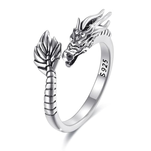YEESIA Gothic Drachenring 925er Sterlingsilber Offener Größenring Einstellbare Cool Gothic Vintage Ringe Muttertagsgeschenke Y2K Zubehör Drachen Schmuck Prime Geschenk für Frauen von YEESIA